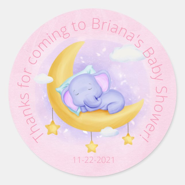 Girl Elephant mignon Baby shower Favoriser Sticker (Devant)