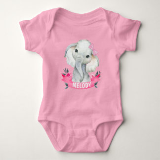 Girl Elephant mit Individuelle Name Pink Bodysuit  Baby Strampler