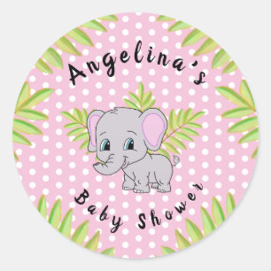 Girl Elephant Pink Polka Dot Baby Duschtiere Runder Aufkleber