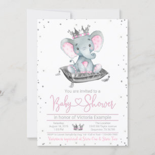 Girl Elephant Princess Baby Shower Einladung