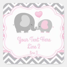 Girl Elephant, rosa, graue Etikett Quadratischer Aufkleber