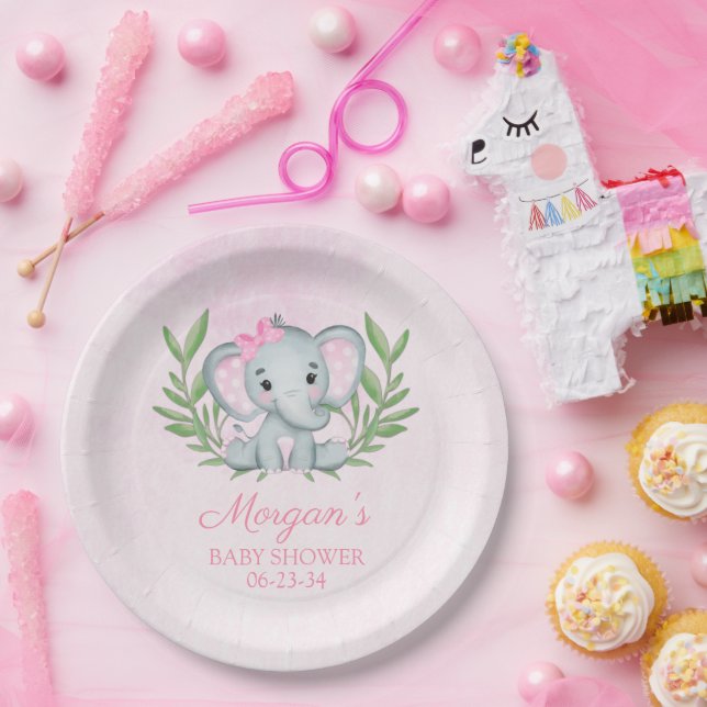 Girl Elephant Tropical Summer Floral Baby Dusche Pappteller (Party)