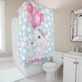 Girl Elephant und Bunny mit Blume und Ballon Duschvorhang