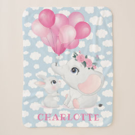 Girl Elephant und Bunny mit Blume und Ballon Sherpadecke