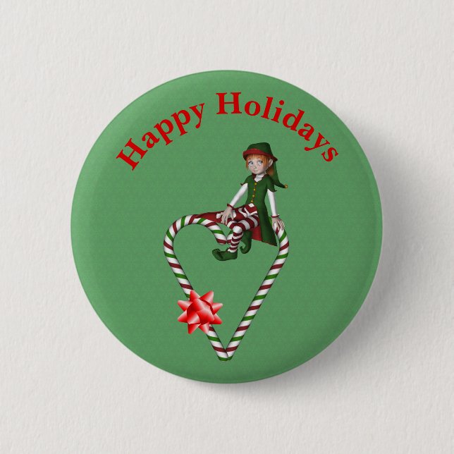 Girl Elf Candy Cane Herz Weihnachtsfeiertag Button (Vorderseite)