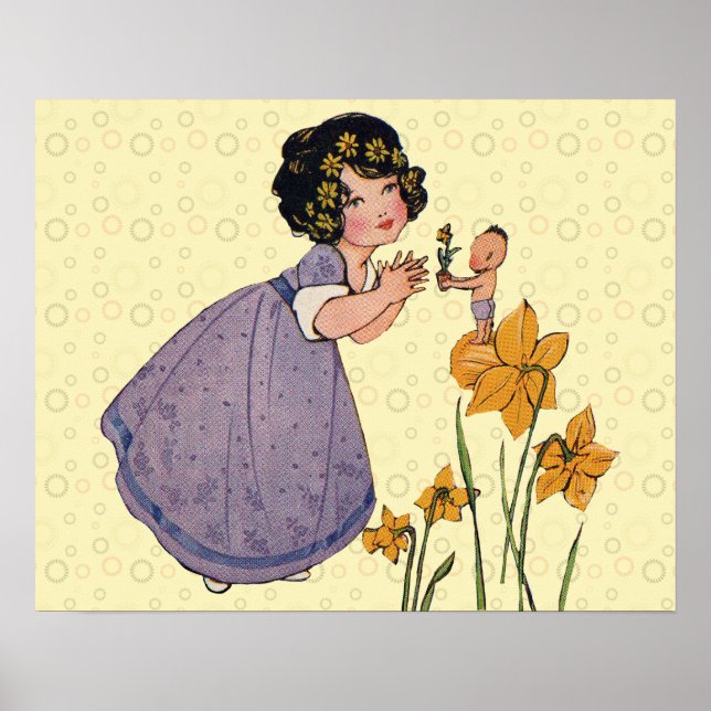 Girl Elf Fairy Daffodil Antique Oaster Poster (Vorne)