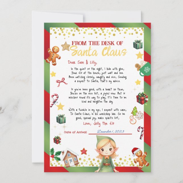 Girl Elf Letter Christmas/Holiday Einladung (Vorderseite)