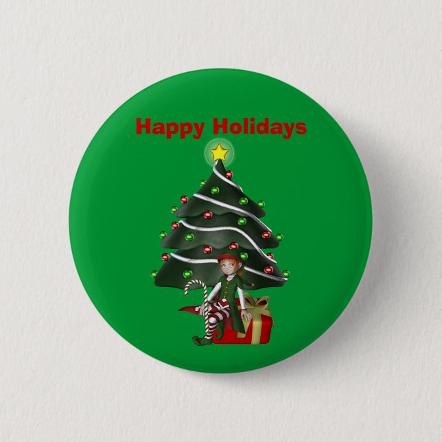 Girl Elf Tree Präsentieren Weihnachtsfeiertag Butt Button (Vorderseite)
