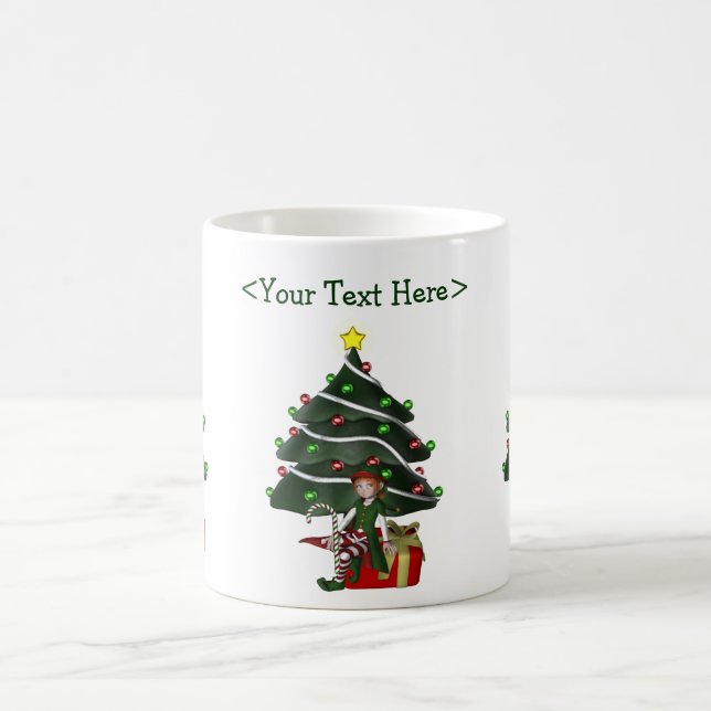 Girl Elf Weihnachtsbaum Personalisierter Urlaub Kaffeetasse (Mittel)