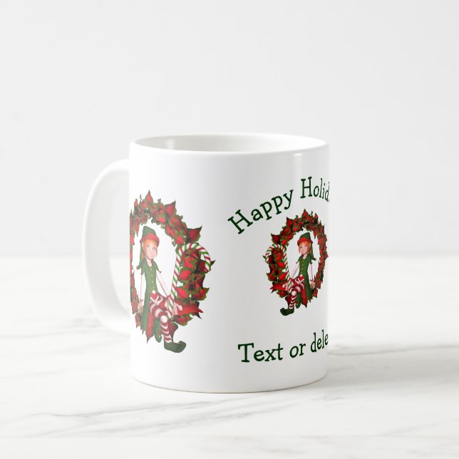 Girl Elf Wreath Personalisierter Weihnachtsurlaub Kaffeetasse (Vorderseite Links)