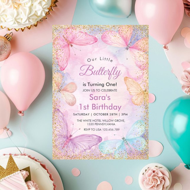 Girl Erster Geburtstag Kleiner Schmetterling Party Einladung (Von Creator hochgeladen)