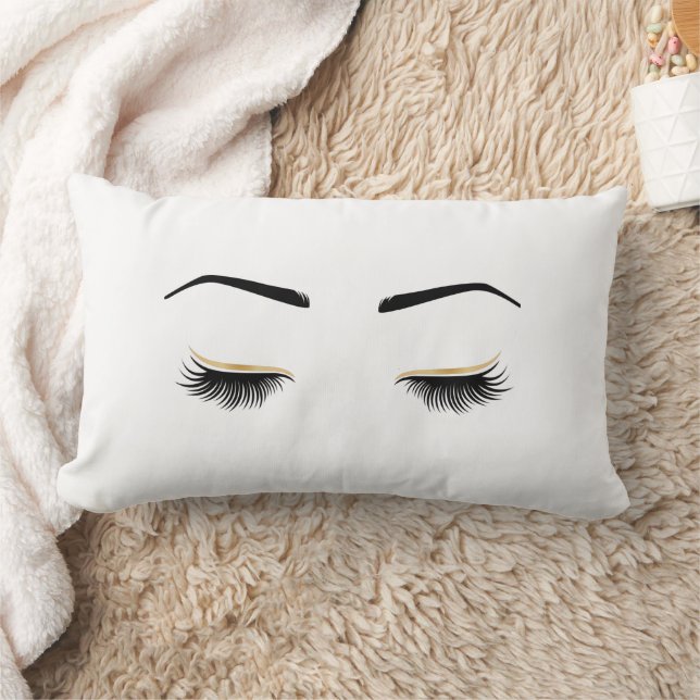 Girl Eyelashes Gold Monogram Name Lendenkissen (Decke)
