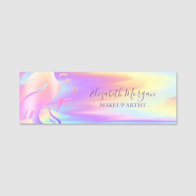 Girl Face Silhouette, Makeup artist Holographic Namensschild (Vorderseite)