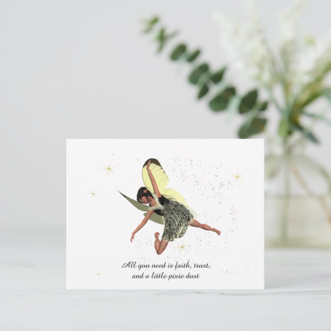 Girl Fairy mit gelben Flügeln Postkarte (Stehend Vorderseite)