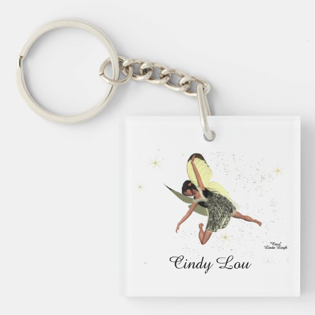 Girl Fairy mit gelben Flügeln Schlüsselanhänger (Vorderseite)