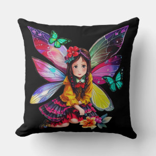 Girl Fairy mit großen Flügeln und Schmetterlingen Kissen