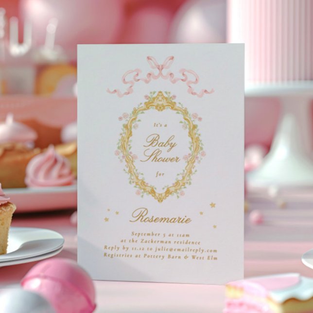 Girl Fairytale Princess Stars Bow Pink Baby Dusche Einladung (Von Creator hochgeladen)