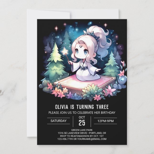 Girl Fantasy Wizard Geburtstag Einladung (Vorderseite)