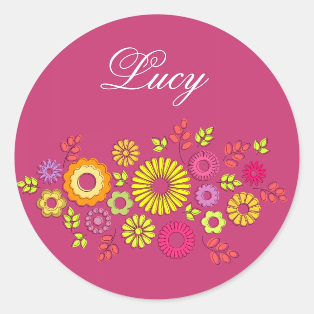 Girl farbenfrohe und rosa Sommerferien - Blume Runder Aufkleber (Vorderseite)