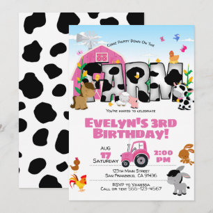 Girl Farm Thématique Anniversaire Fête Invitation