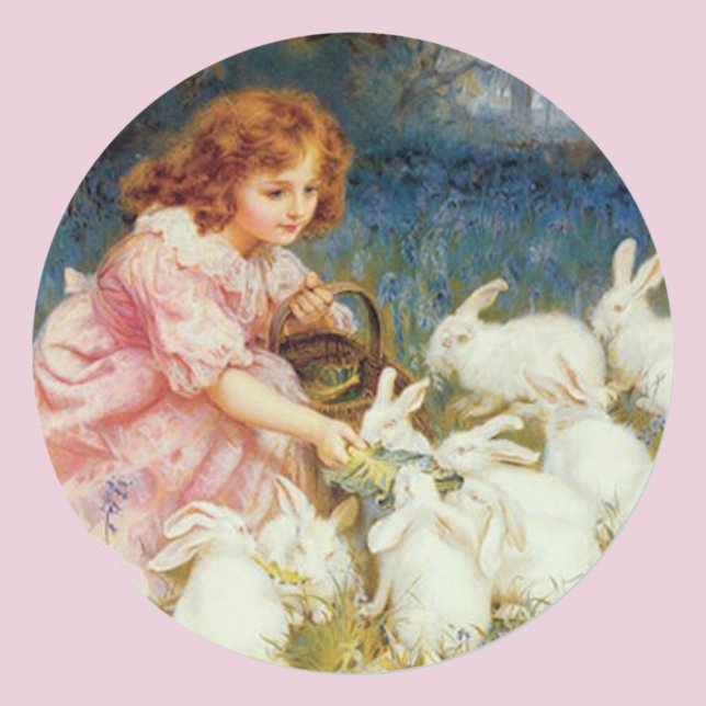Girl feeding Rabbits Runder Aufkleber (Von Creator hochgeladen)