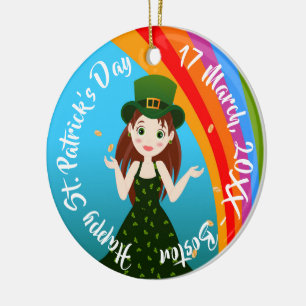 Girl feiert St. Patrick's Day in grünem Kleid Keramik Ornament