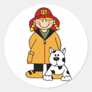 Girl-Feuerwehrmann mit Dalmierung Runder Aufkleber