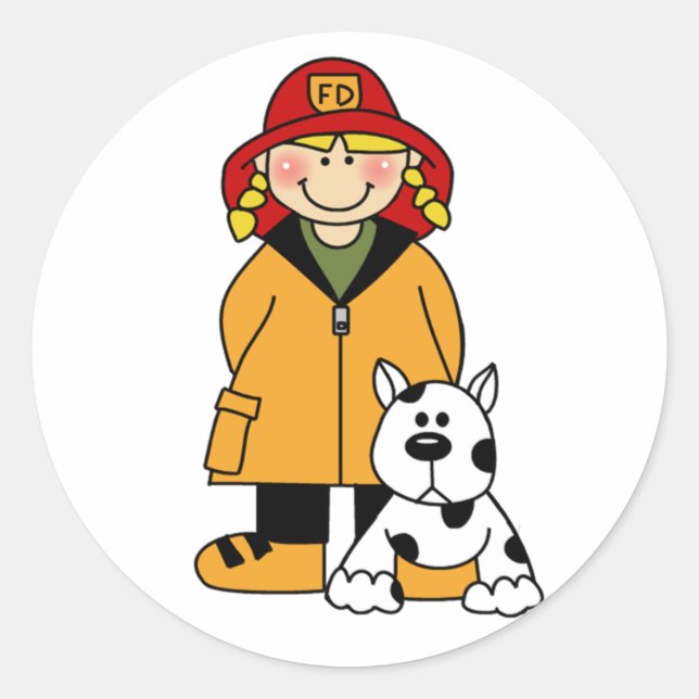 Girl-Feuerwehrmann mit Dalmierung Runder Aufkleber (Vorderseite)