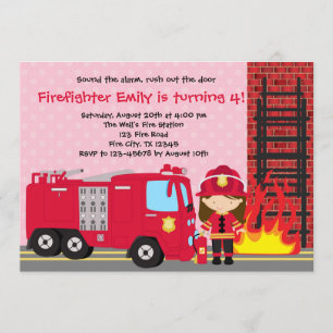 Girl Firefighter Einladung zum Geburtstag Fireman 