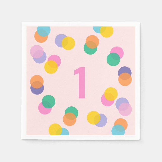 Girl First Birthday Colorful Confetti Serviette (Vorderseite)