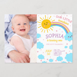 Girl First Birthday Foto Little Sunshine Picture Einladung