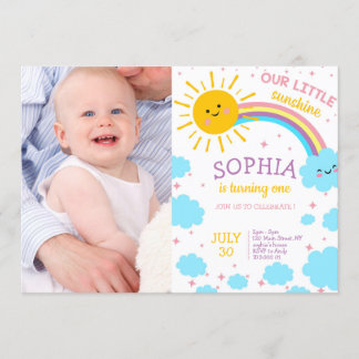 Girl First Birthday Foto Little Sunshine Picture Einladung