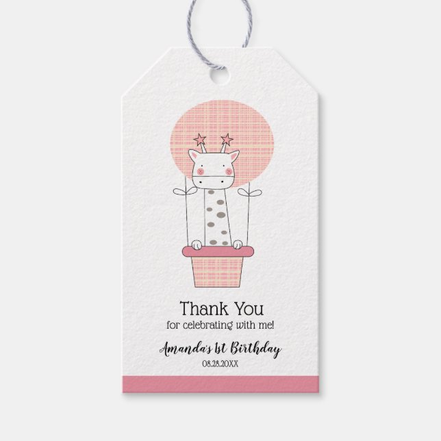 Girl First Birthday Giraffe Favor Geschenkanhänger (Vorderseite)