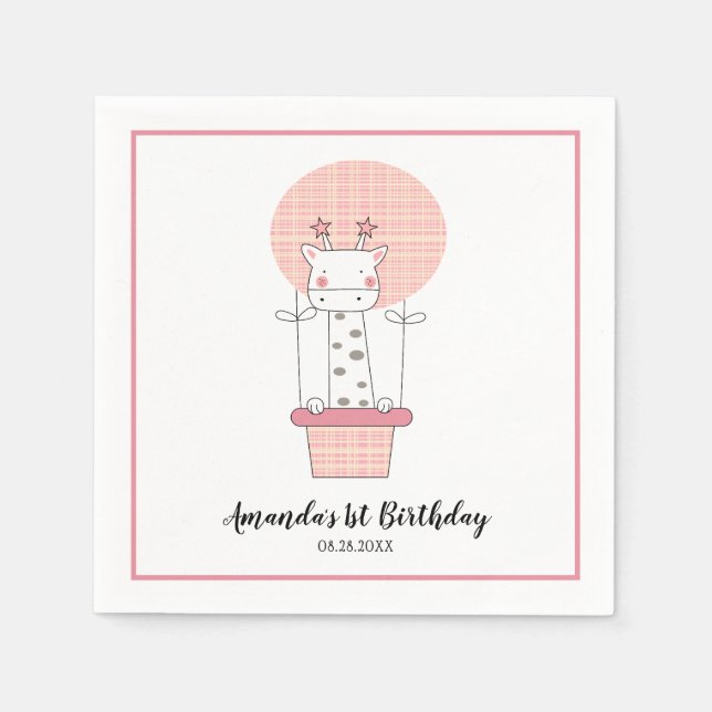 Girl First Birthday Giraffe Party Napkins Serviette (Vorderseite)