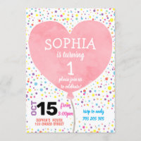 Girl First Birthday Wasserfarben Herzblase Niedlic