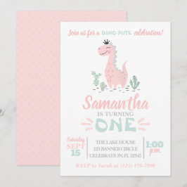 Girl First Birthday Watercolor Dinosaurier Einladu Einladung
