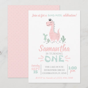 Girl First Birthday Watercolor Dinosaurier Einladu Einladung
