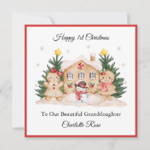 Girl First Christmas Gingerbrot Snowman Card