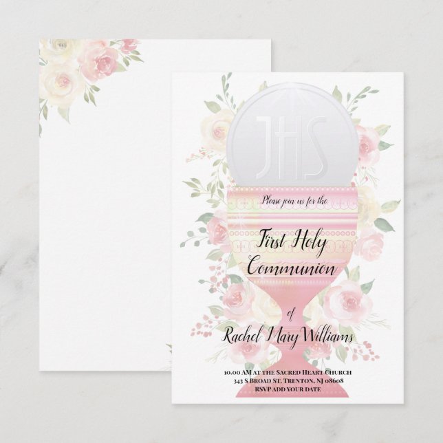 Girl First Communion | Chalice Host Einladung (Vorne/Hinten)