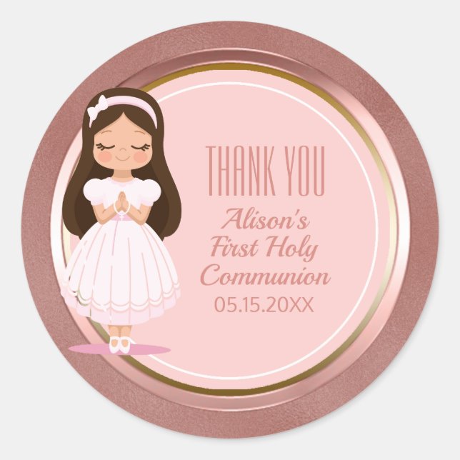 Girl First Communion Rose Gold Umschlag Aufkleber (Vorderseite)