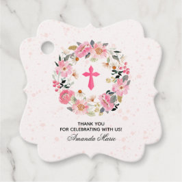 Girl First Communion Watercolor Pink Floral Gefall Geschenkanhänger