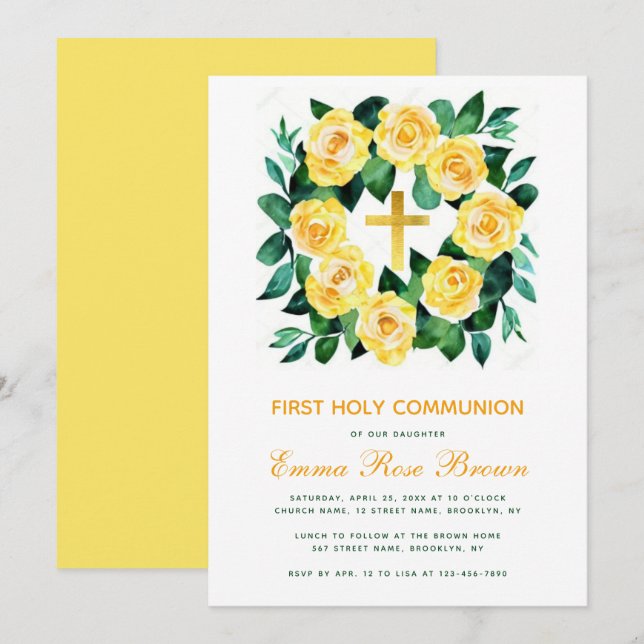 Girl First CommunityGelb Roses Kranz Einladung (Vorne/Hinten)