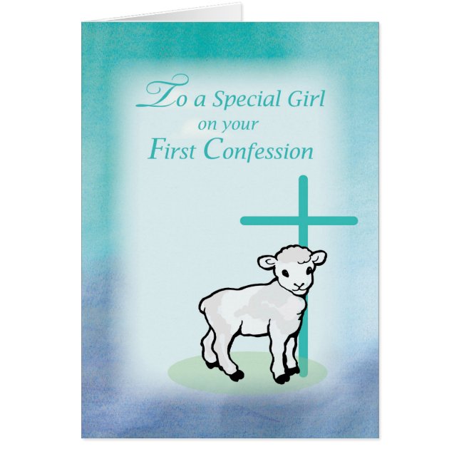 Girl First Confession, Lamm, Kreuz auf Aquamarin (Vorne)