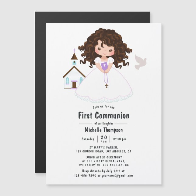 Girl First Heilige Kommunion Magneteinladung (Vorne/Hinten)