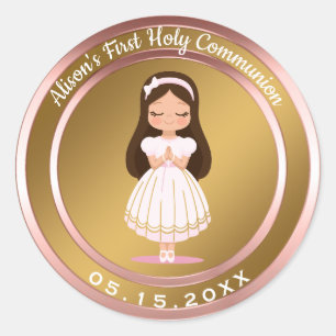 Girl First Heilige Kommunion Rosa Rose Gold Runder Aufkleber