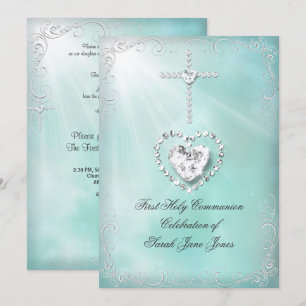 Girl First Holy Communion Aquamarin Blue Himmlisch Einladung