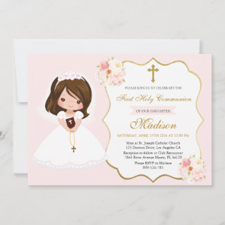 Girl First Holy Communion Invitation Elegant Cute Einladung