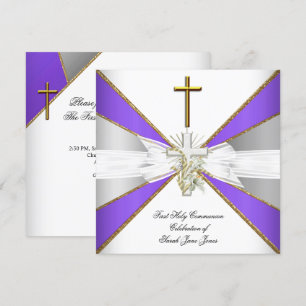 Girl First Holy Communion Lila White Floral Einladung