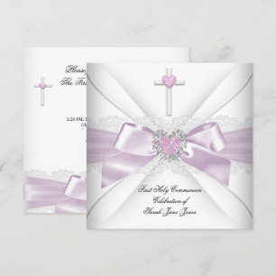 Girl First Holy Communion Pink White Heart Order Einladung