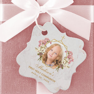 Girl First Kommune Foto Rosa Orchid Goldmarmor Geschenkanhänger